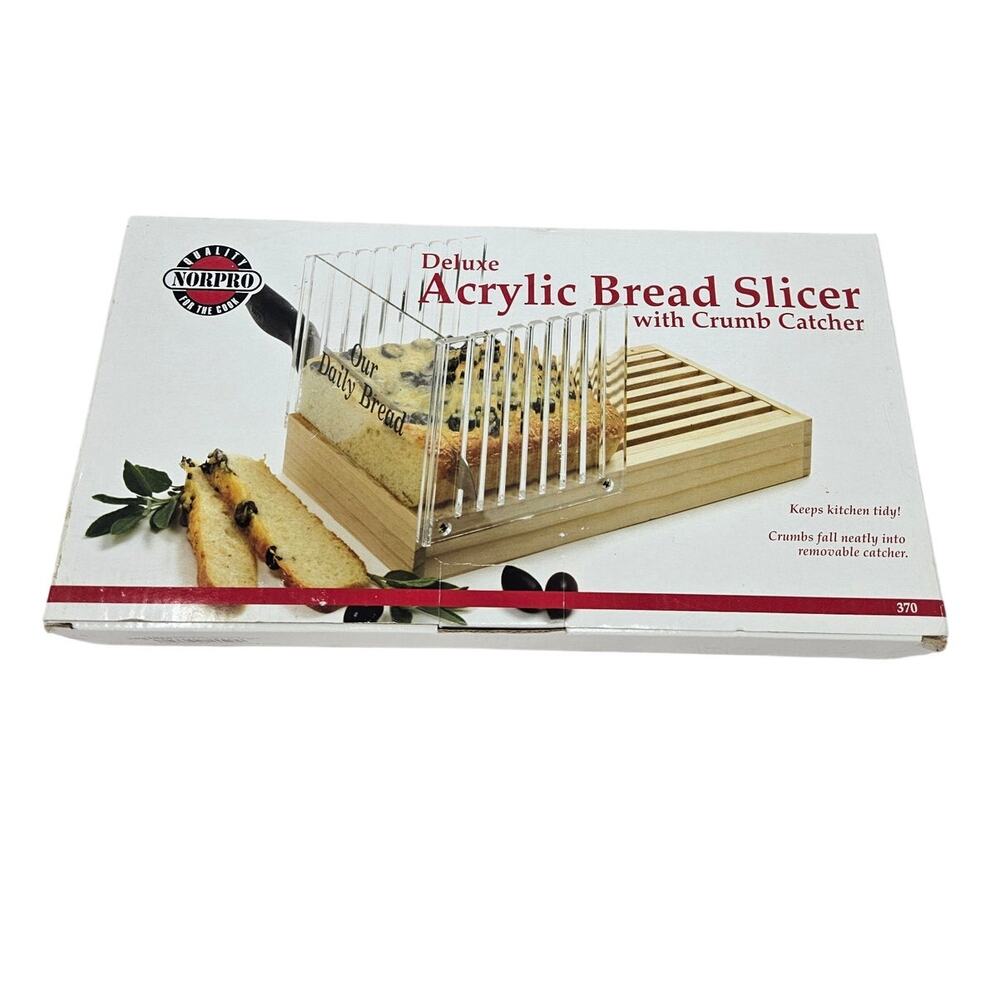 NEW Norpro 370 Deluxe Acrylic Bread Slicer Crumb Catcher Wooden Sourdough Baker